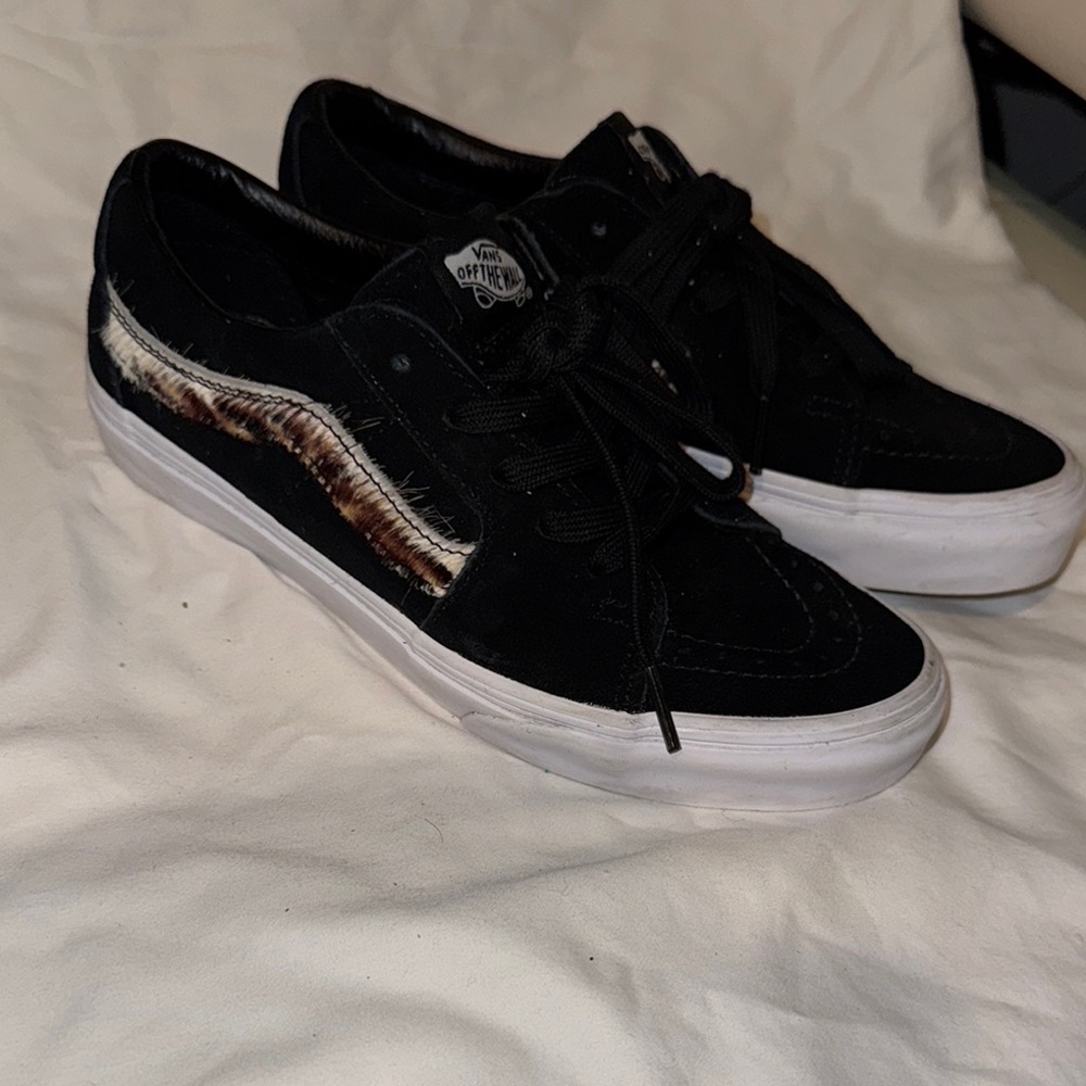 Black suede vans w fur badging. Never worn.